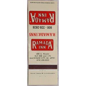 Matchbook Cover Ramada Inn Mackinaw City MI Michigan